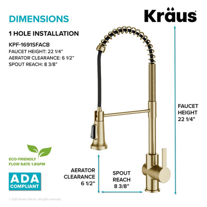 KRAUS Britt Commercial Style Pull-Down Single Handle Kitchen Faucet in Spot Free Antique Champagne Bronze - KPF-1691SFACB