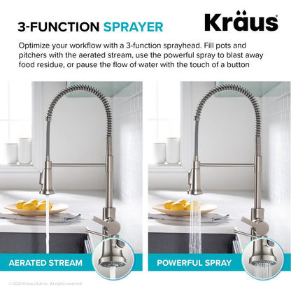 KRAUS Britt Commercial Style Pull-Down Single Handle Kitchen Faucet in Spot Free Antique Champagne Bronze - KPF-1691SFACB