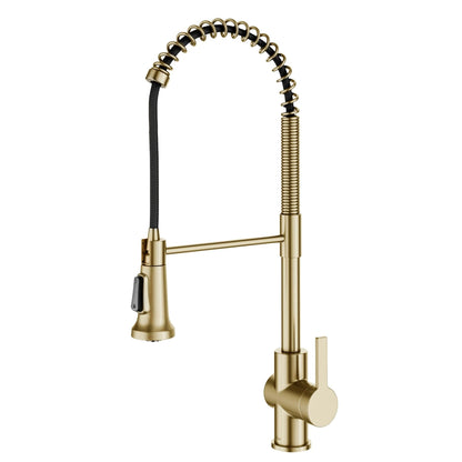 KRAUS Britt Commercial Style Pull-Down Single Handle Kitchen Faucet in Spot Free Antique Champagne Bronze - KPF-1691SFACB