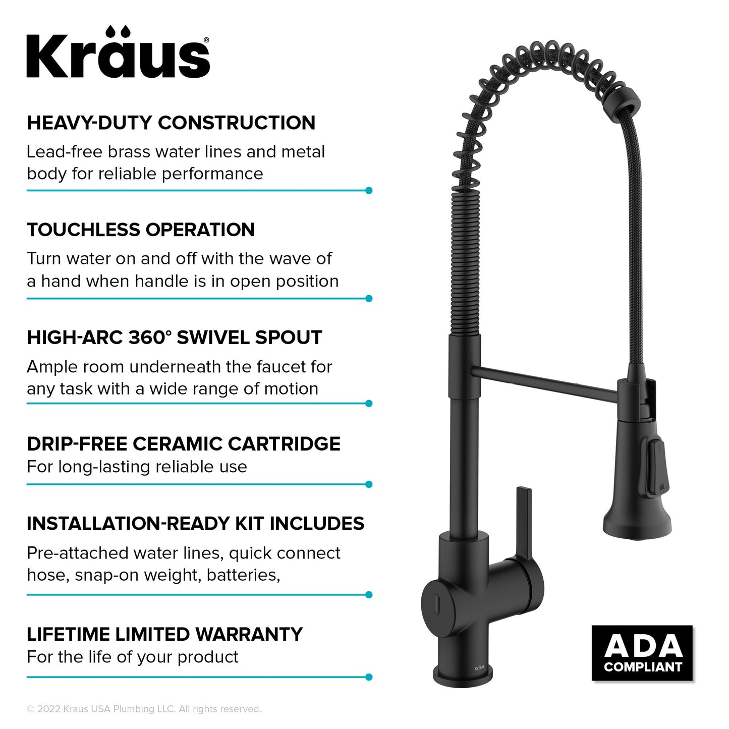 KRAUS Britt Touchless Pull-Down Single Handle Faucet in Matte Black