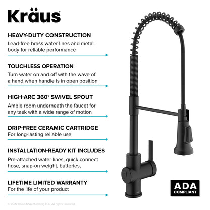KRAUS Britt Touchless Pull-Down Single Handle Faucet in Matte Black