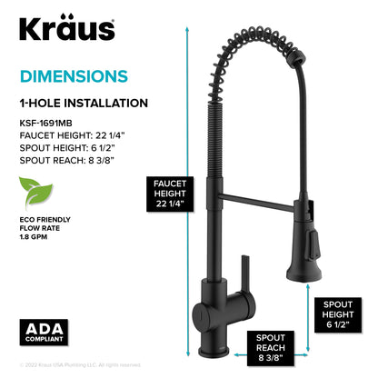 KRAUS Britt Touchless Pull-Down Single Handle Faucet in Matte Black
