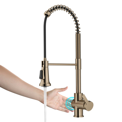 KRAUS Britt Touchless Pull-Down Single Handle Faucet in Spot Free Antique Champagne Bronze - KSF-1691SFACB