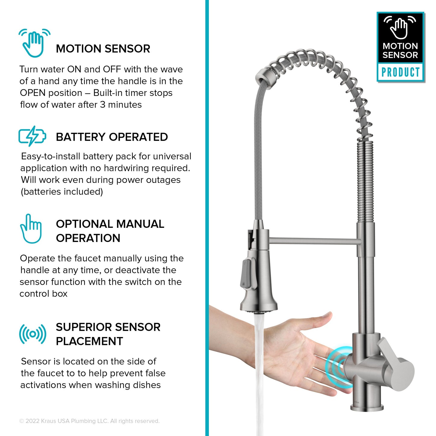 KRAUS Britt Touchless Pull-Down Single Handle Faucet in Spot Free Stainless Steel - KSF-1691SFS