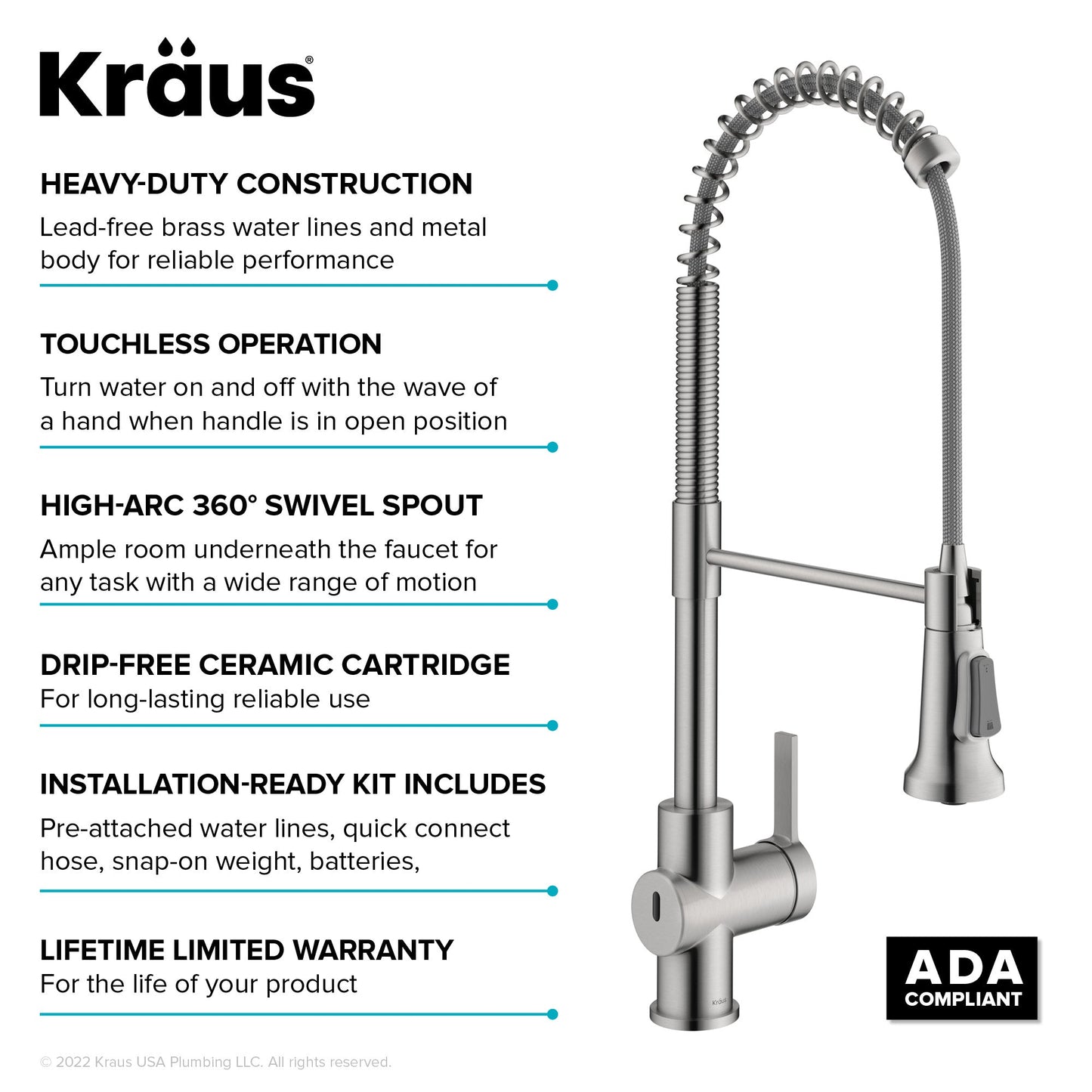 KRAUS Britt Touchless Pull-Down Single Handle Faucet in Spot Free Stainless Steel - KSF-1691SFS