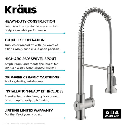 KRAUS Britt Touchless Pull-Down Single Handle Faucet in Spot Free Stainless Steel - KSF-1691SFS