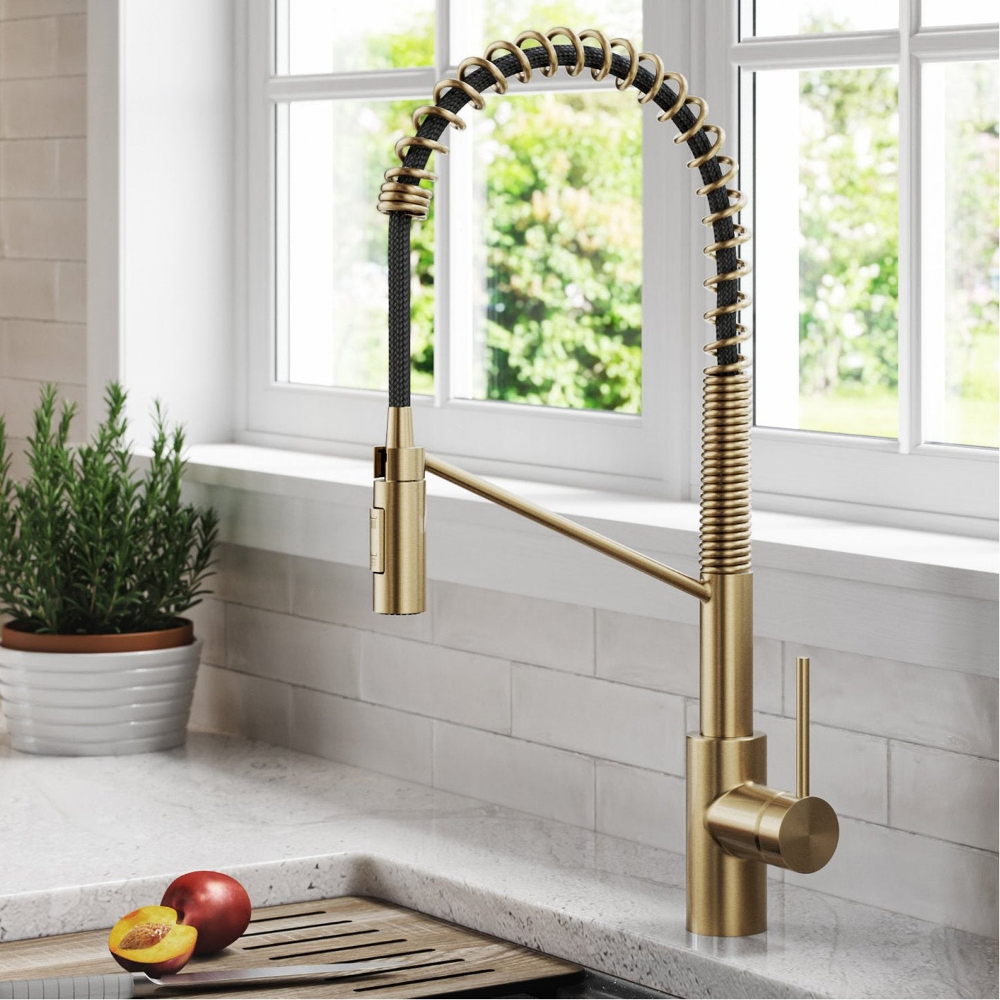 KRAUS Commercial Pull Down Kitchen Faucet in Spot Free Antique Champagne Bronze - KPF-2631SFACB