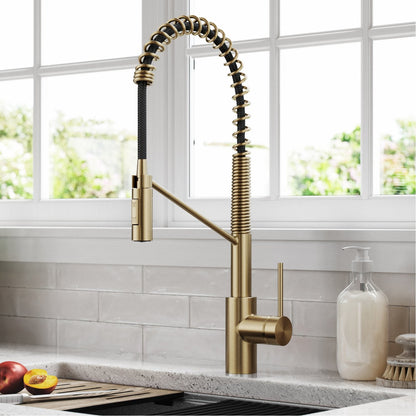 KRAUS Commercial Pull Down Kitchen Faucet in Spot Free Antique Champagne Bronze - KPF-2631SFACB
