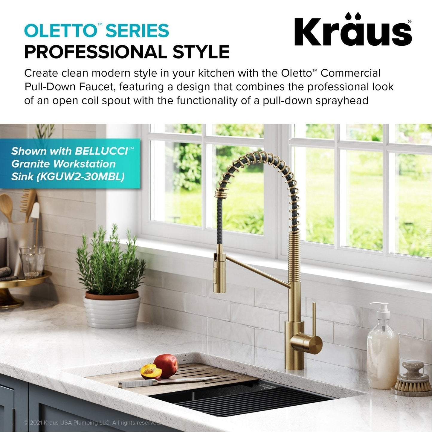 KRAUS Commercial Pull Down Kitchen Faucet in Spot Free Antique Champagne Bronze - KPF-2631SFACB