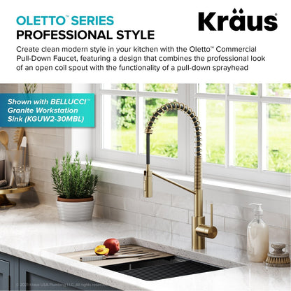 KRAUS Commercial Pull Down Kitchen Faucet in Spot Free Antique Champagne Bronze - KPF-2631SFACB