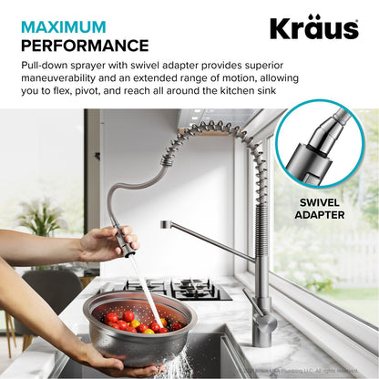 KRAUS Commercial Pull Down Kitchen Faucet in Spot Free Antique Champagne Bronze - KPF-2631SFACB