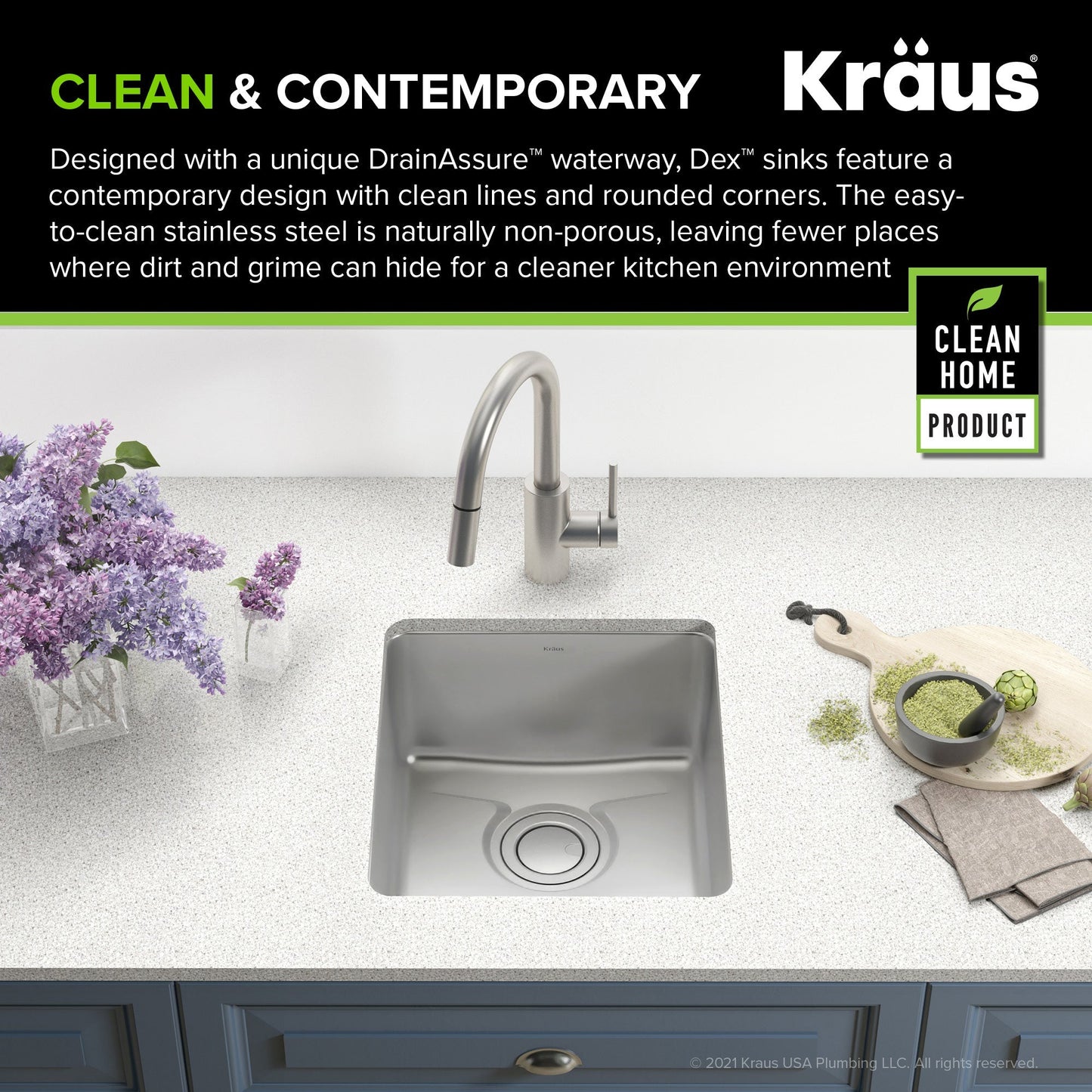 KRAUS Dex 17" Undermount16 Gauge Stainless Steel Kitchen Sink with VersiDrain - KD1US17B