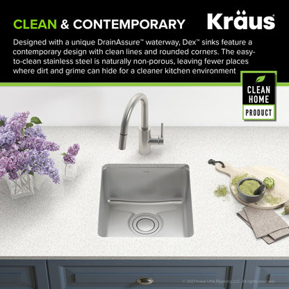 KRAUS Dex 17" Undermount16 Gauge Stainless Steel Kitchen Sink with VersiDrain - KD1US17B