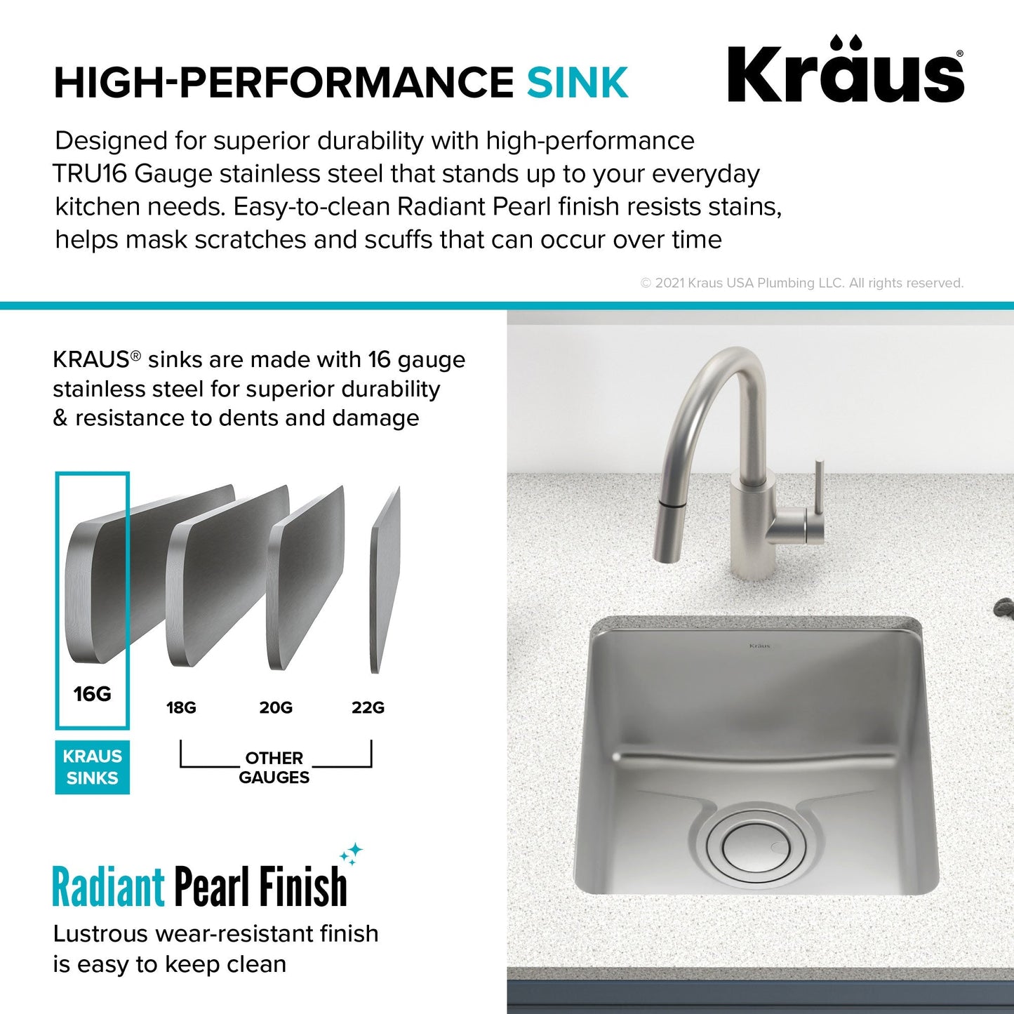 KRAUS Dex 17" Undermount16 Gauge Stainless Steel Kitchen Sink with VersiDrain - KD1US17B