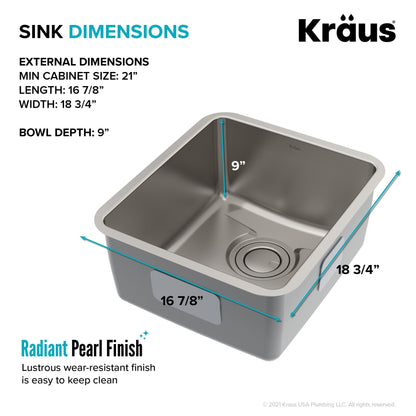 KRAUS Dex 17" Undermount16 Gauge Stainless Steel Kitchen Sink with VersiDrain - KD1US17B