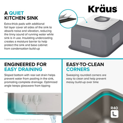 KRAUS Dex 17" Undermount16 Gauge Stainless Steel Kitchen Sink with VersiDrain - KD1US17B