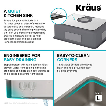 KRAUS Dex 21" Undermount 16 Gauge Stainless Steel Kitchen Sink - KA1US21B
