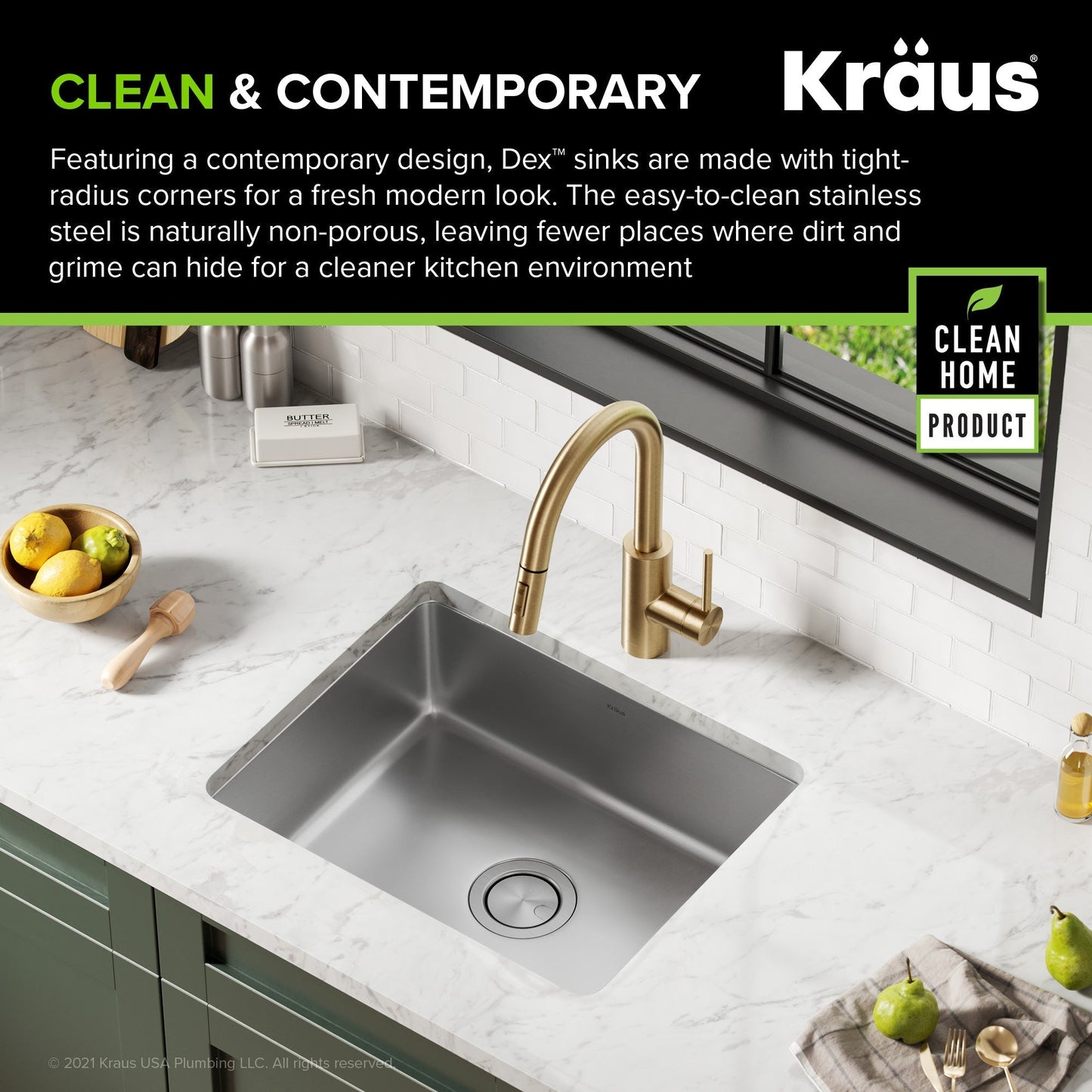 KRAUS Dex 21" Undermount 16 Gauge Stainless Steel Kitchen Sink - KA1US21B