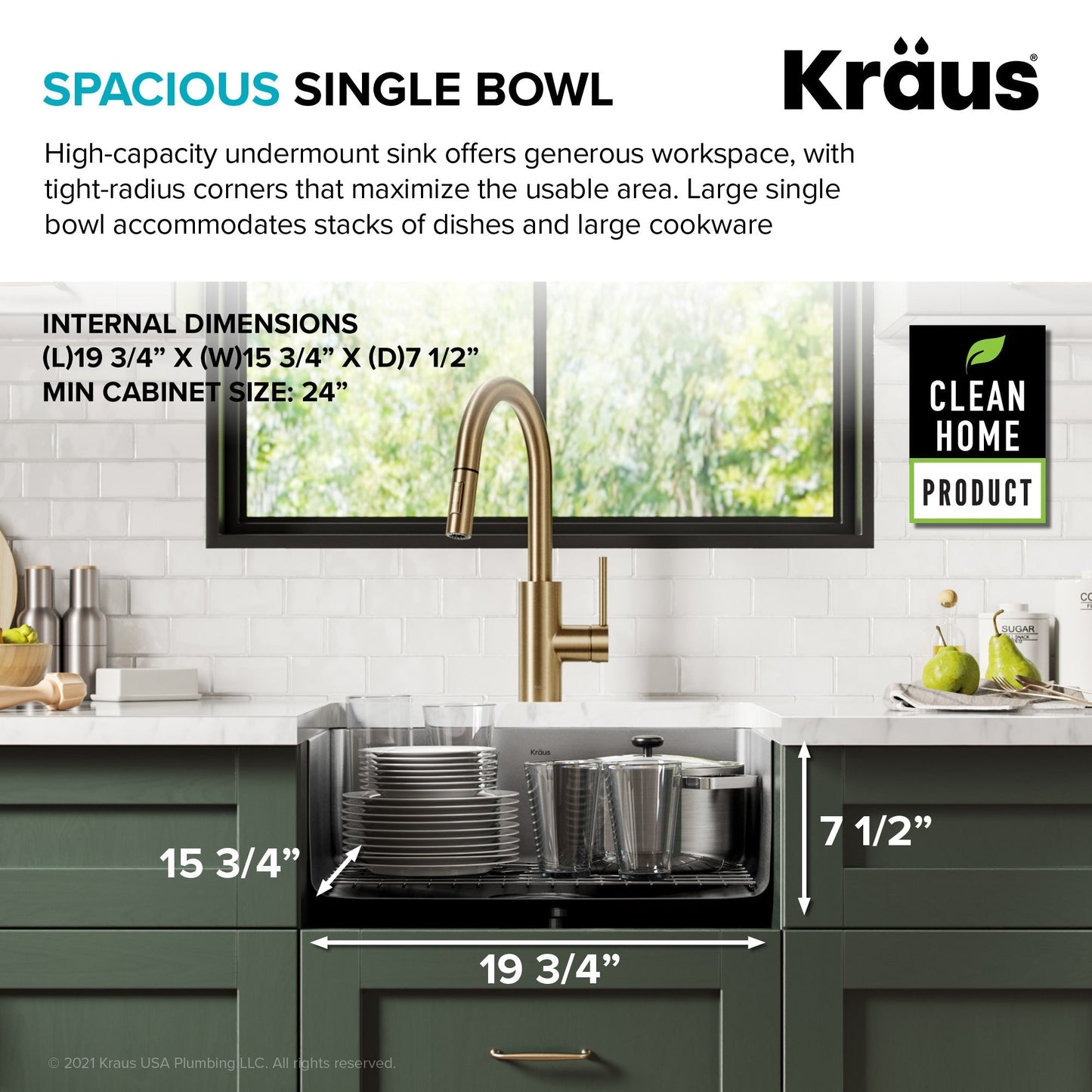 KRAUS Dex 21" Undermount 16 Gauge Stainless Steel Kitchen Sink - KA1US21B
