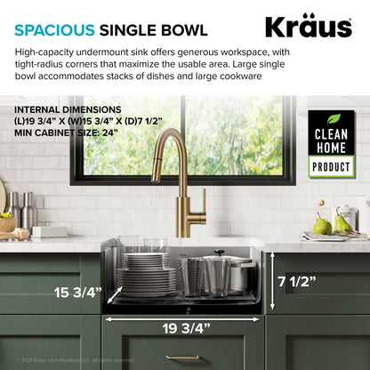 KRAUS Dex 21" Undermount 16 Gauge Stainless Steel Kitchen Sink - KA1US21B