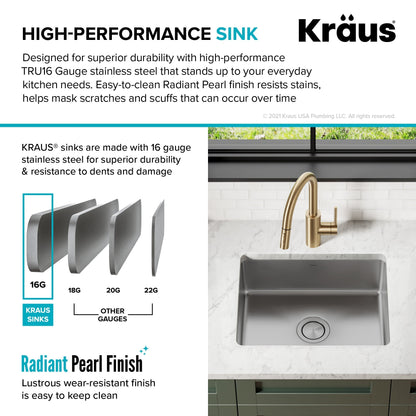 KRAUS Dex 21" Undermount 16 Gauge Stainless Steel Kitchen Sink - KA1US21B