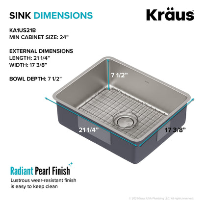 KRAUS Dex 21" Undermount 16 Gauge Stainless Steel Kitchen Sink - KA1US21B