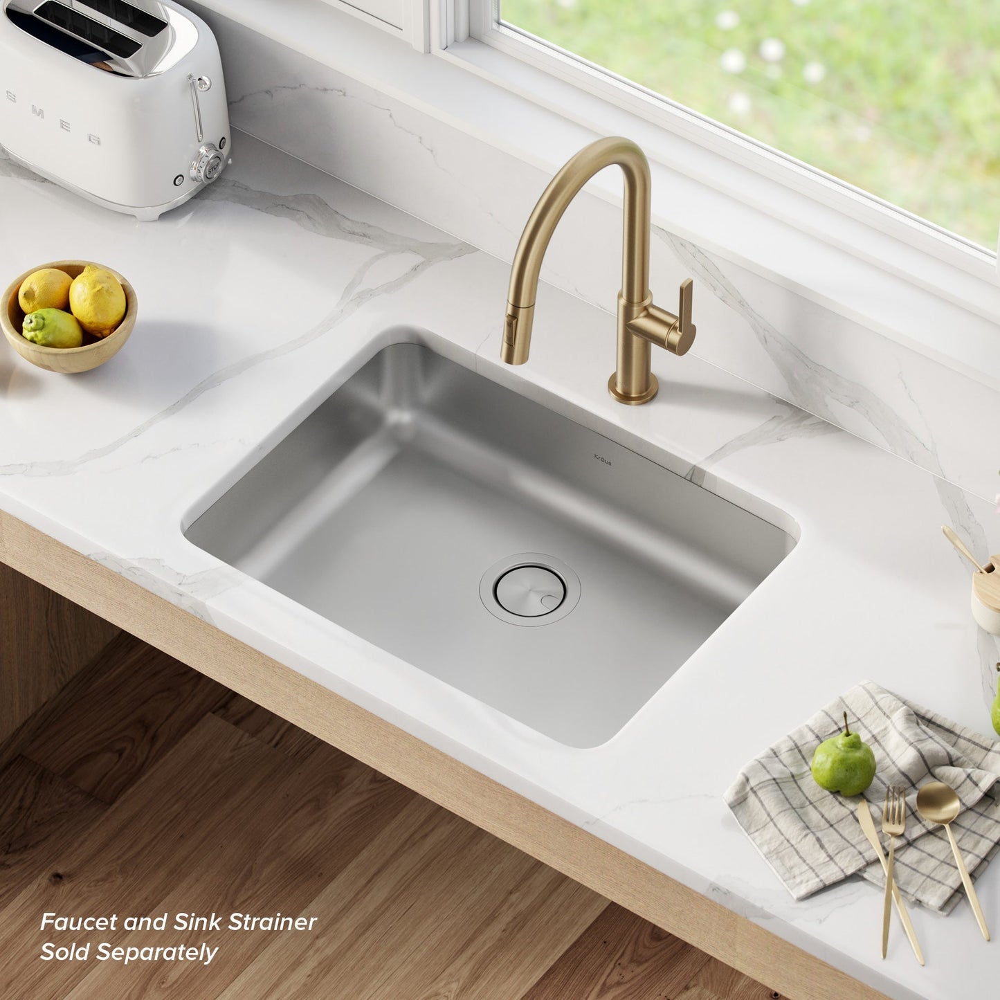 KRAUS Dex 25" Undermount 16 Gauge Stainless Steel ADA Kitchen Sink - KA1AS25B