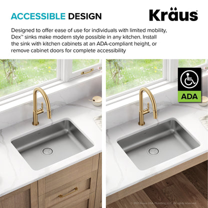 KRAUS Dex 25" Undermount 16 Gauge Stainless Steel ADA Kitchen Sink - KA1AS25B