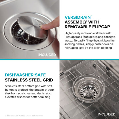 KRAUS Dex 25" Undermount 16 Gauge Stainless Steel Kitchen Sink - KA1US25B
