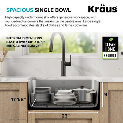 KRAUS Dex 25" Undermount 16 Gauge Stainless Steel Kitchen Sink - KA1US25B