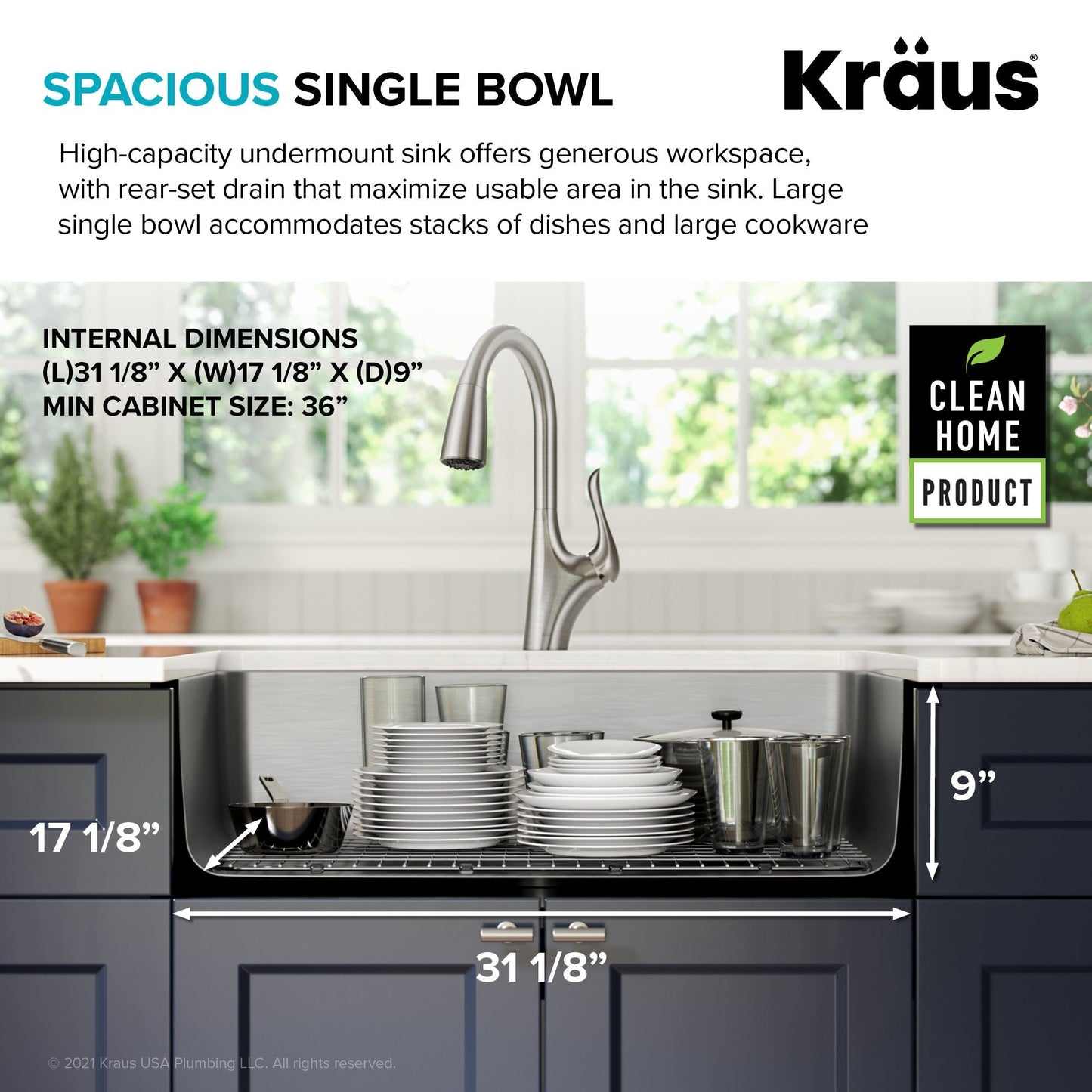 KRAUS Dex 33" Undermount 16 Gauge Stainless Steel Kitchen Sink - KA1US33B