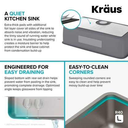 KRAUS Dex 33" Undermount 16 Gauge Stainless Steel Kitchen Sink - KA1US33B