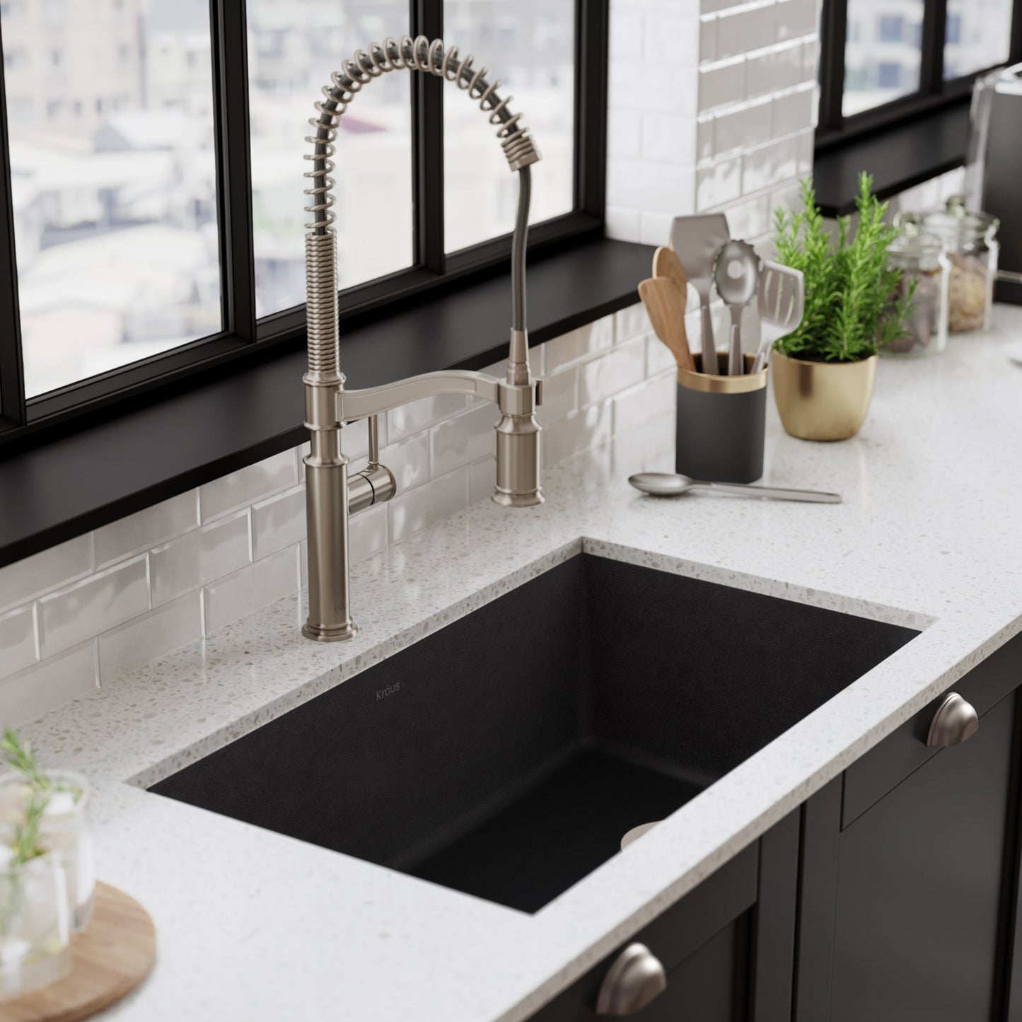 KRAUS Forteza 32" Undermount Single Bowl Granite Kitchen Sink in Black - KGU-55BLACK