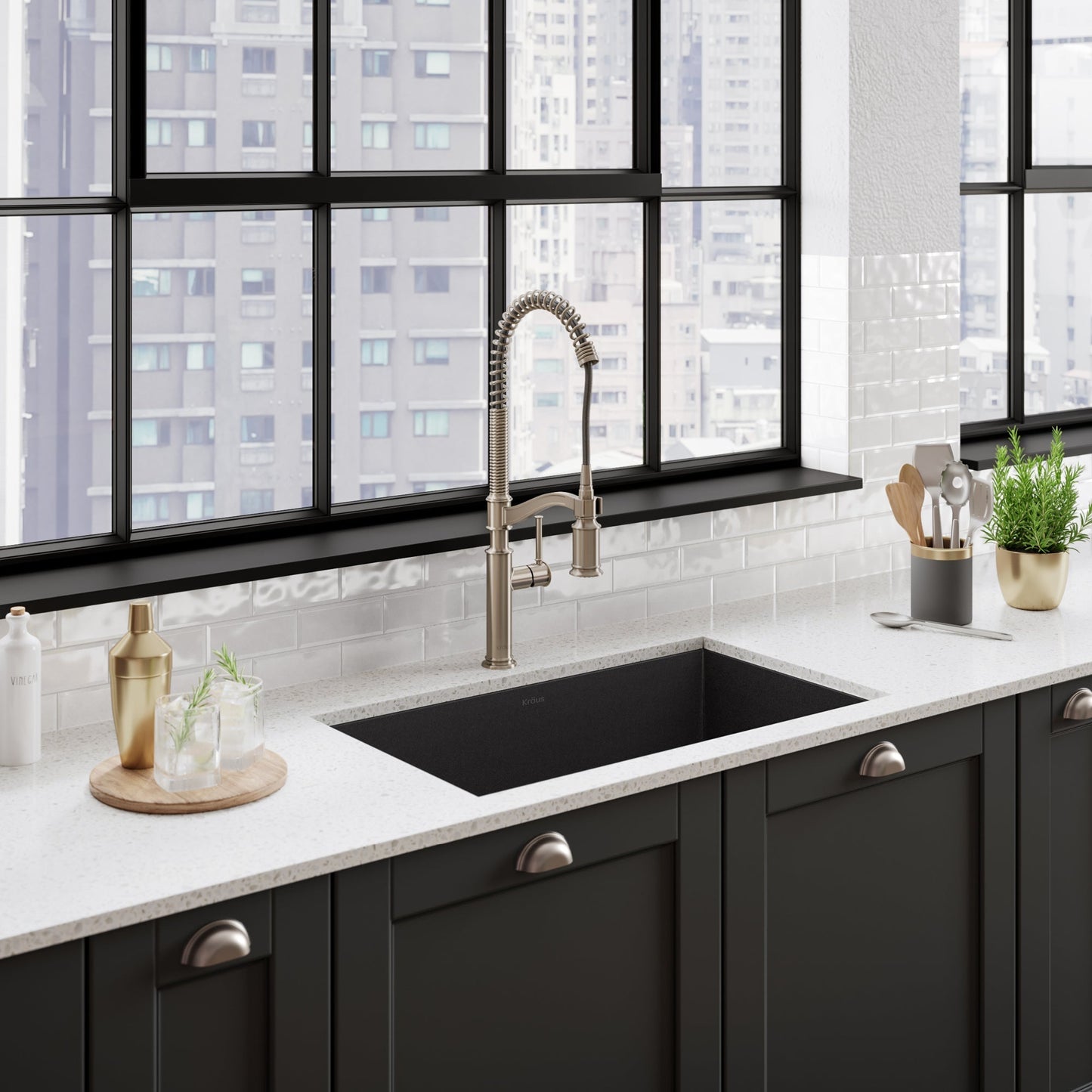 KRAUS Forteza 32" Undermount Single Bowl Granite Kitchen Sink in Black - KGU-55BLACK