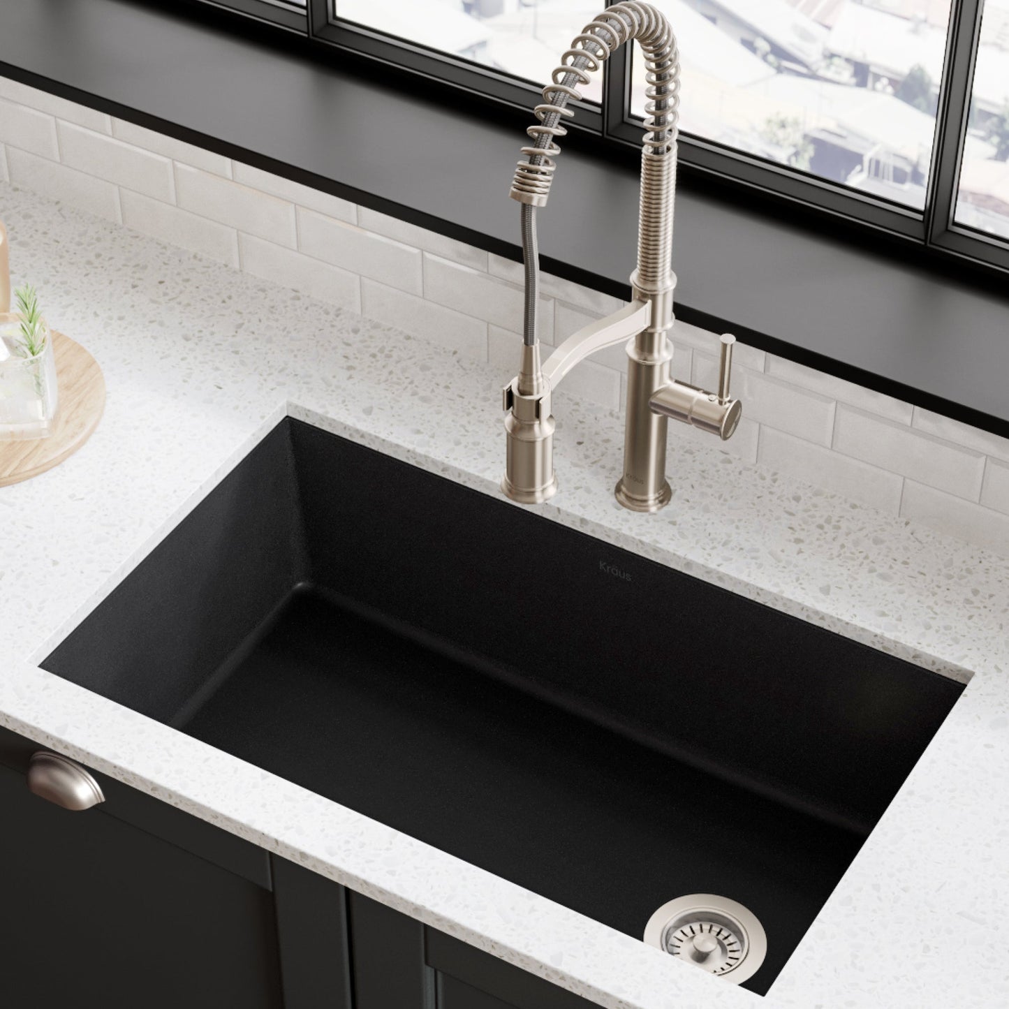 KRAUS Forteza 32" Undermount Single Bowl Granite Kitchen Sink in Black - KGU-55BLACK