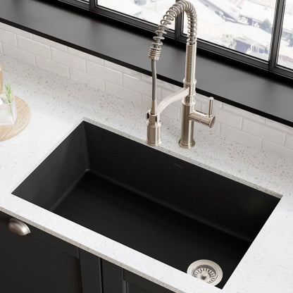 KRAUS Forteza 32" Undermount Single Bowl Granite Kitchen Sink in Black - KGU-55BLACK