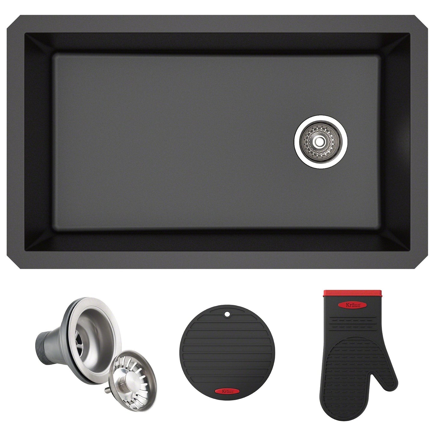 KRAUS Forteza 32" Undermount Single Bowl Granite Kitchen Sink in Black - KGU-55BLACK