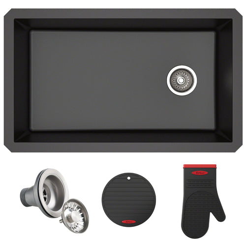 KRAUS Forteza 32" Undermount Single Bowl Granite Kitchen Sink in Black - KGU-55BLACK