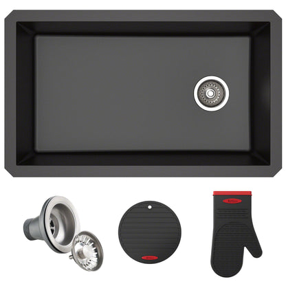 KRAUS Forteza 32" Undermount Single Bowl Granite Kitchen Sink in Black - KGU-55BLACK