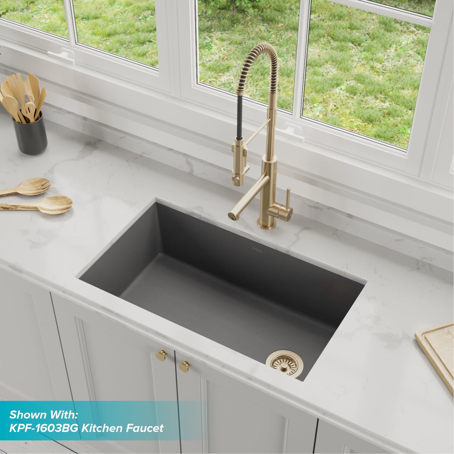 KRAUS Forteza 32" Undermount Single Bowl Granite Kitchen Sink in Grey - KGU-55GREY