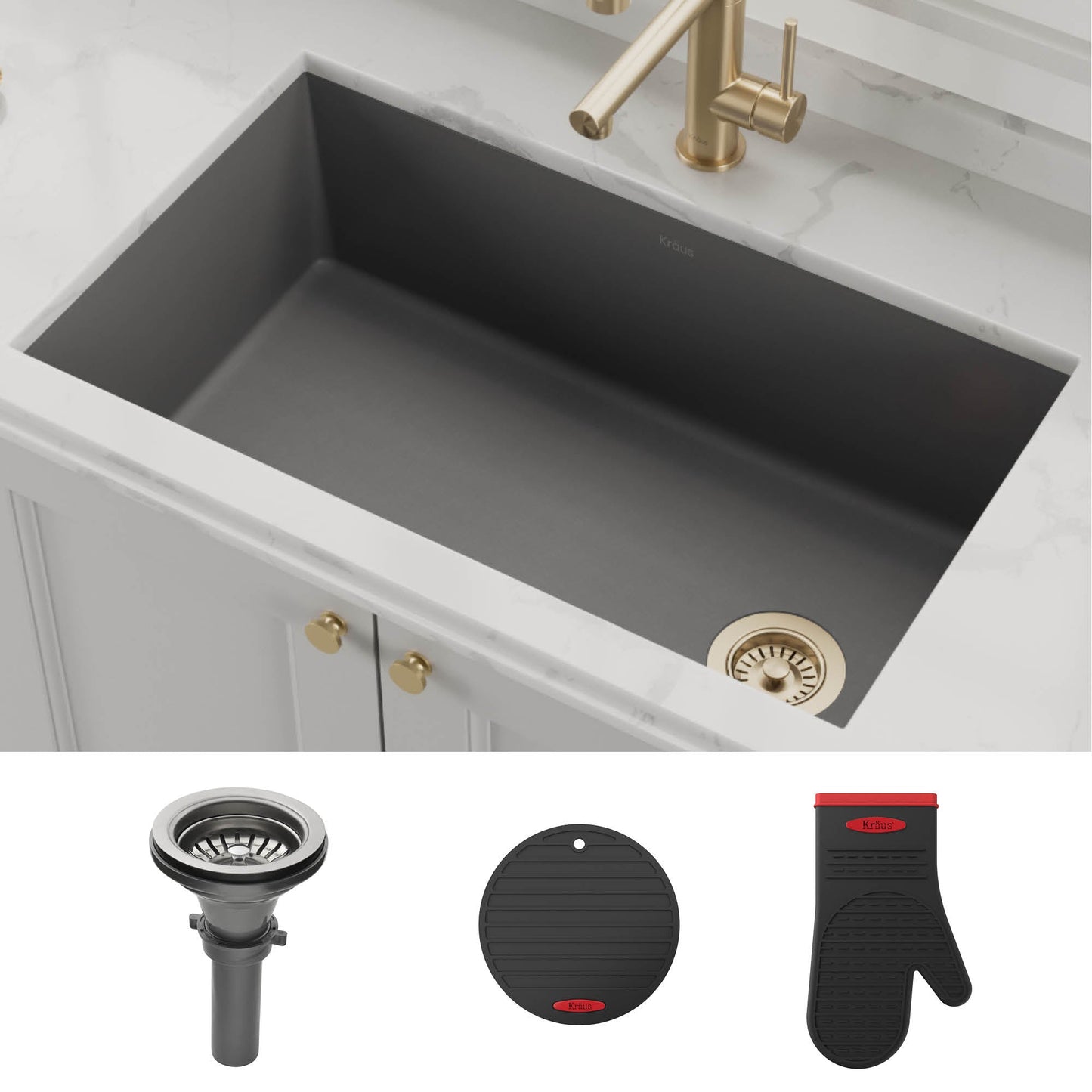 KRAUS Forteza 32" Undermount Single Bowl Granite Kitchen Sink in Grey - KGU-55GREY