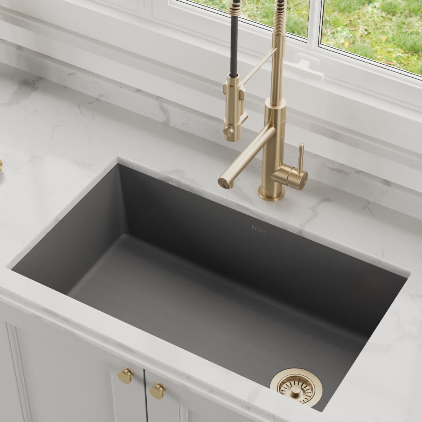 KRAUS Forteza 32" Undermount Single Bowl Granite Kitchen Sink in Grey - KGU-55GREY