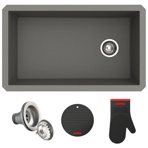 KRAUS Forteza 32" Undermount Single Bowl Granite Kitchen Sink in Grey - KGU-55GREY
