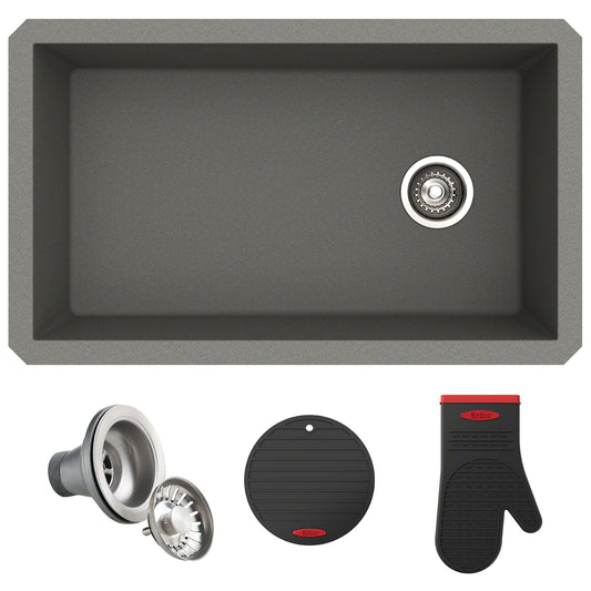 KRAUS Forteza 32" Undermount Single Bowl Granite Kitchen Sink in Grey - KGU-55GREY