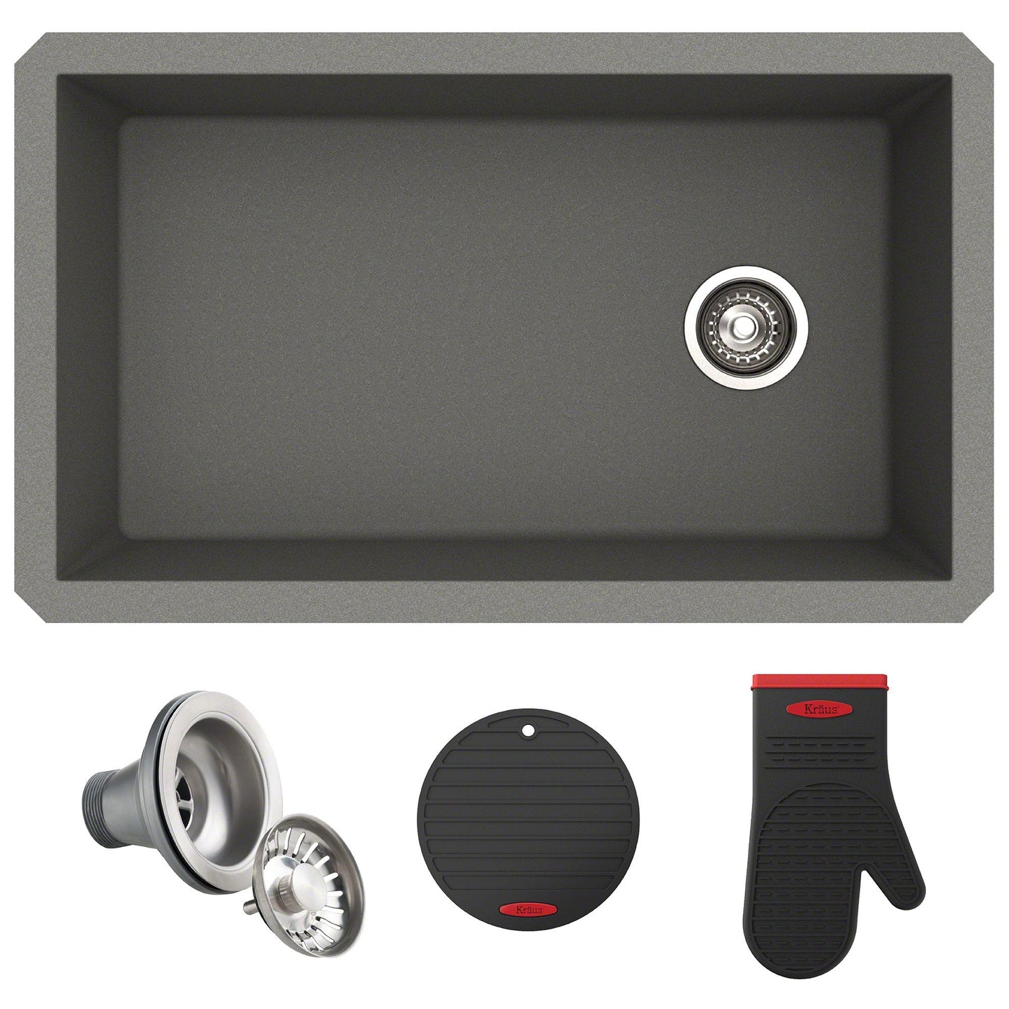 KRAUS Forteza 32" Undermount Single Bowl Granite Kitchen Sink in Grey - KGU-55GREY