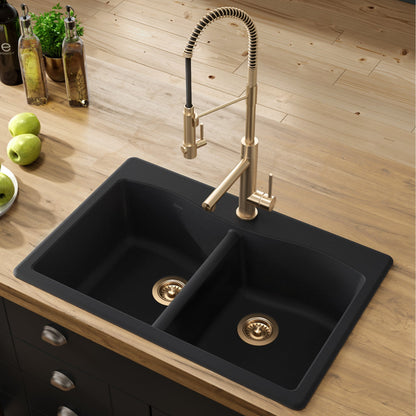 KRAUS Forteza 33" Dual Mount 50/50 Double Bowl Granite Kitchen Sink in Black - KGD-52BLACK