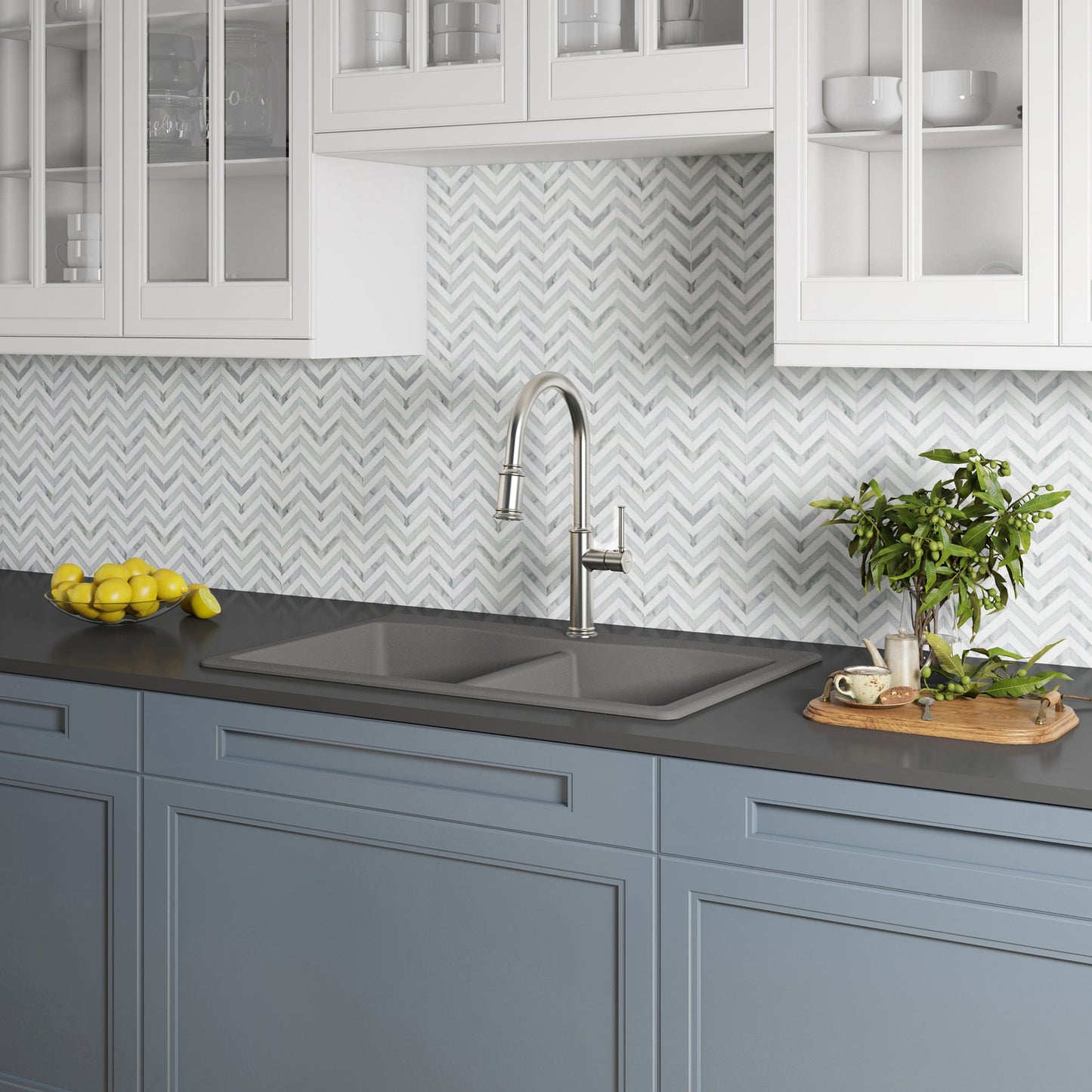 KRAUS Forteza 33" Dual Mount 50/50 Double Bowl Granite Kitchen Sink in Grey - KGD-52GREY
