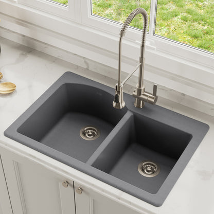 KRAUS Forteza 33" Dual Mount 60/40 Double Bowl Granite Kitchen Sink in Grey - KGD-50GREY