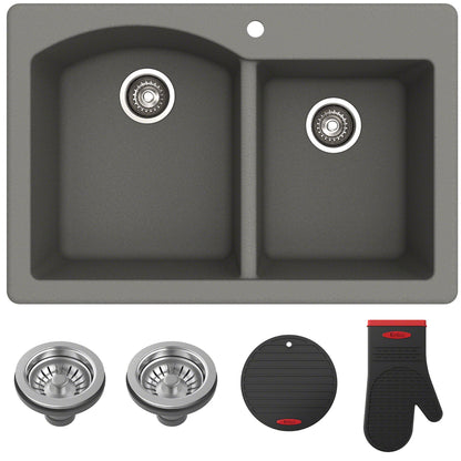 KRAUS Forteza 33" Dual Mount 60/40 Double Bowl Granite Kitchen Sink in Grey - KGD-50GREY