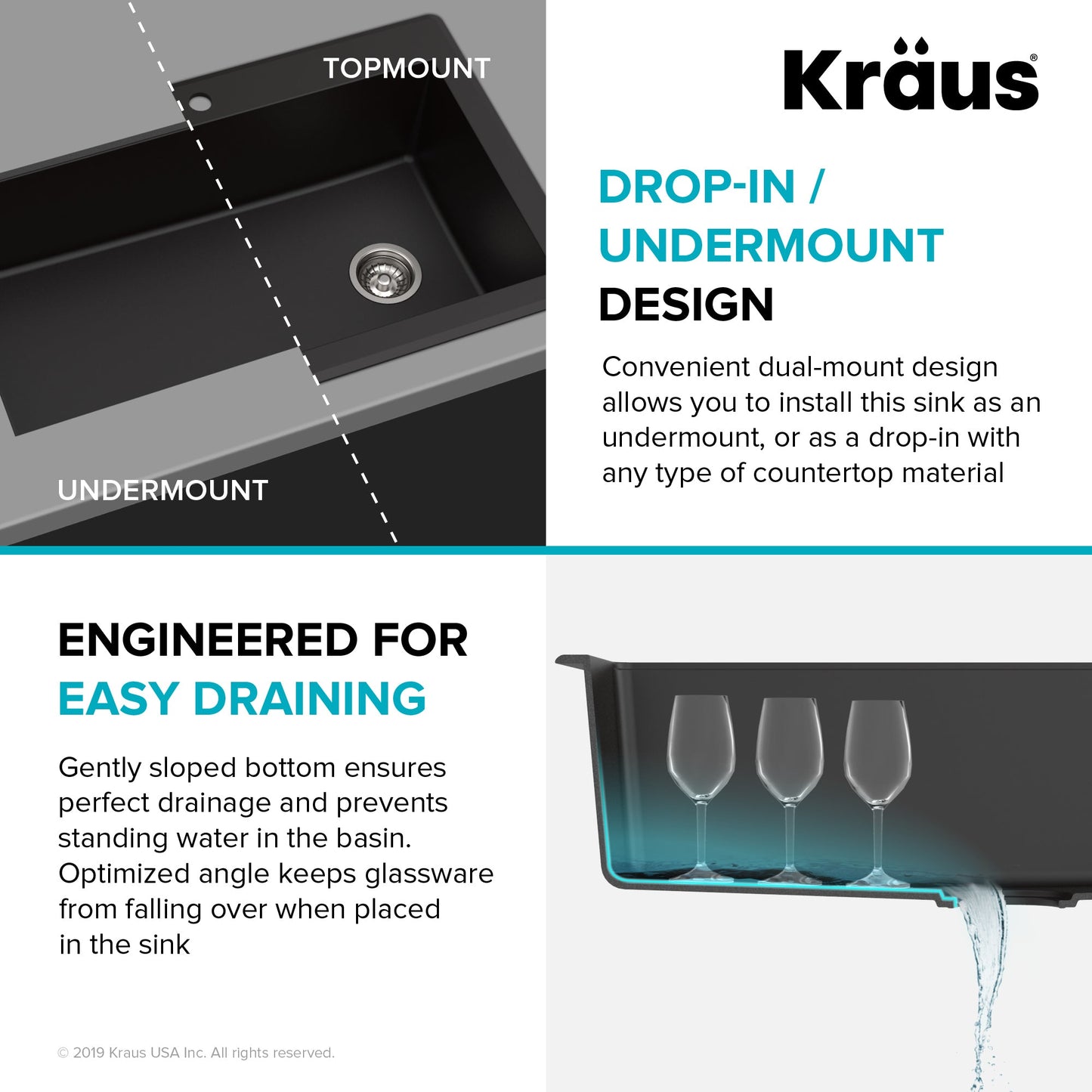 KRAUS Forteza 33" Dual Mount Single Bowl Black Granite Kitchen Sink in Black - KGD-54BLACK